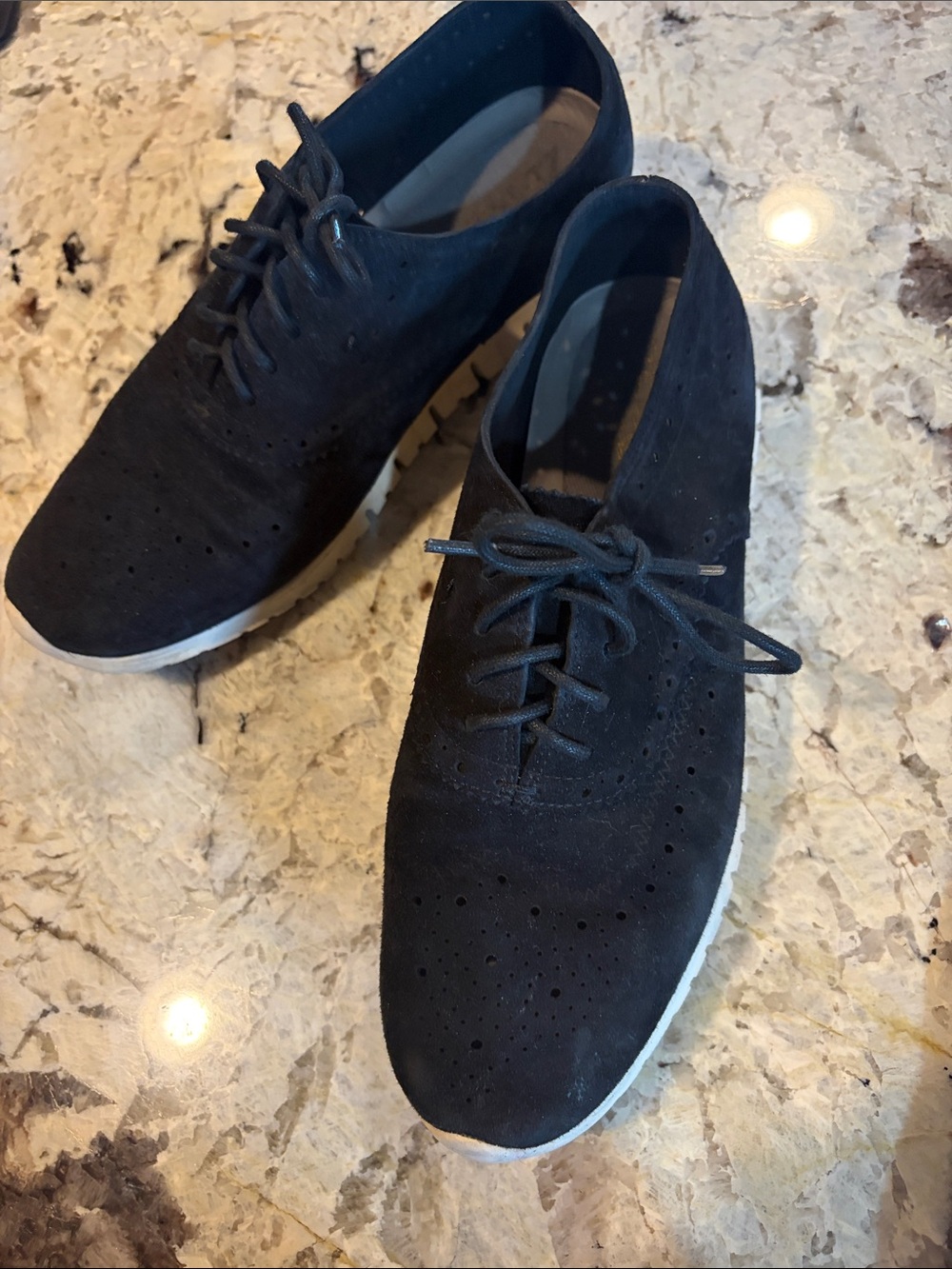 Cole Haan Black Suede Lace-Up Women's Oxfords with White Soles